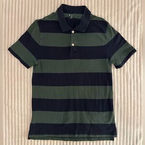 GAP Green and Navy Striped Short Sleeve Polo